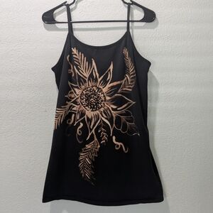 Maurices Black Cotton Blend Top With Bleach Art Sunflower Sz XL